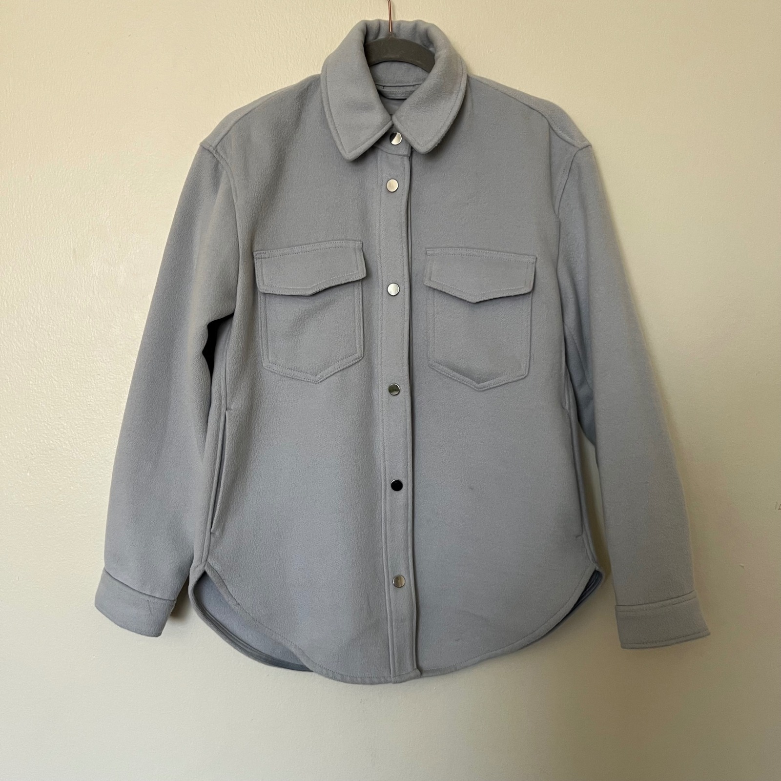 Abercrombie Fitch Gray Fleece Shacket Shirt Jacket Button Front Pockets Size S